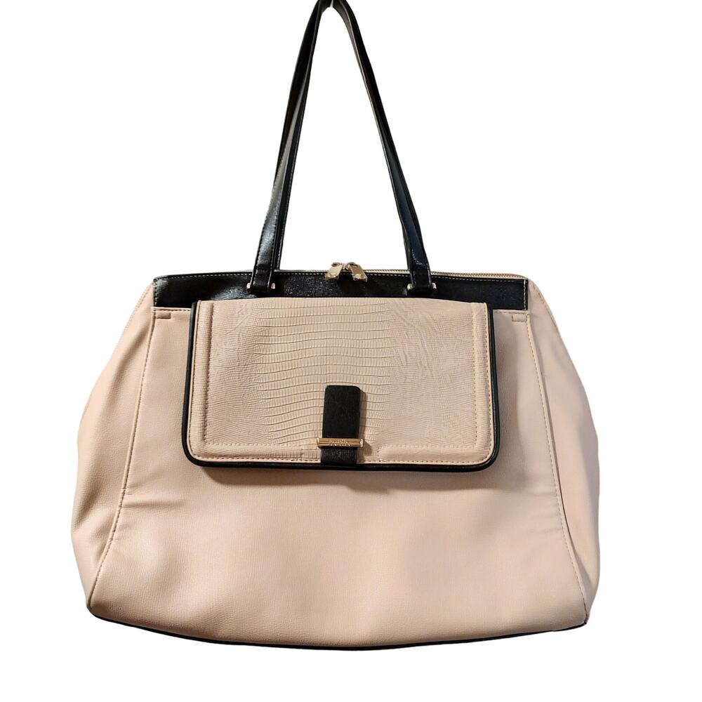 Tutilo NY - Creamy Tan &  Faux Leather Large Multi Function Laptop Tote Bag